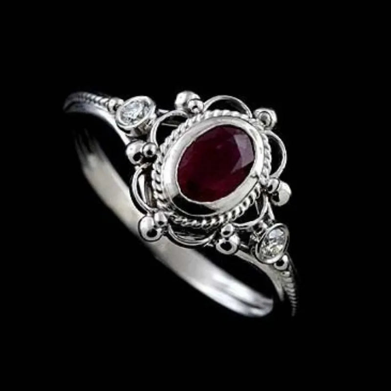 Classic Silver 925 Ring Jewelry Oval Shape Ruby Gemstone Ring for Male7Red