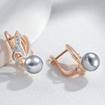 585 Rose Gold Natural Zircon Flower Gray Pearl Drop Earrings for Women