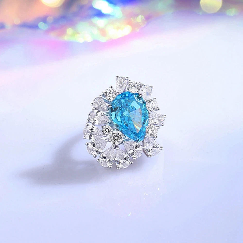 Aquamarine Pink Sapphire Gemstone Engagement Ring for Women Fine Jewelry