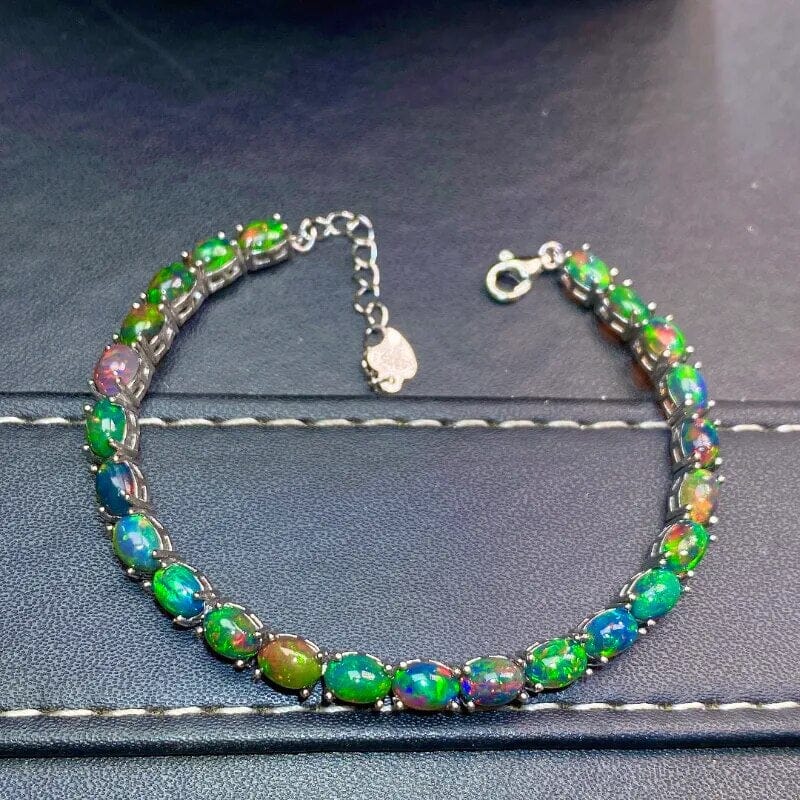 4mm*6mm Multi-Color Opal 925 Sterling Silver BraceletBraceletGold-color