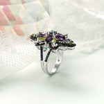Blue Topaz, Black Spinel, Peridot & Amethyst 925 Sterling Silver RingRing