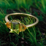Three-Stone Heart Peridot & Citrine 14K Gold Filled 925 Silver RingRing