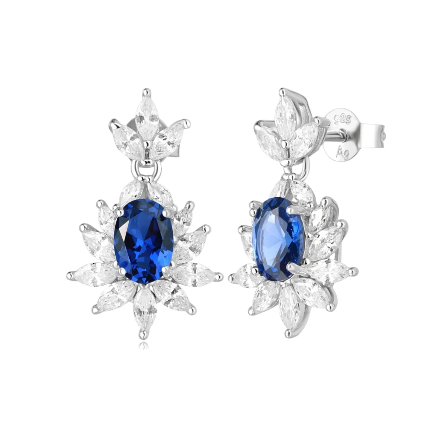 4ct Oval Shape Created Sapphire Dangle Drop Earrings 925  display picture 1