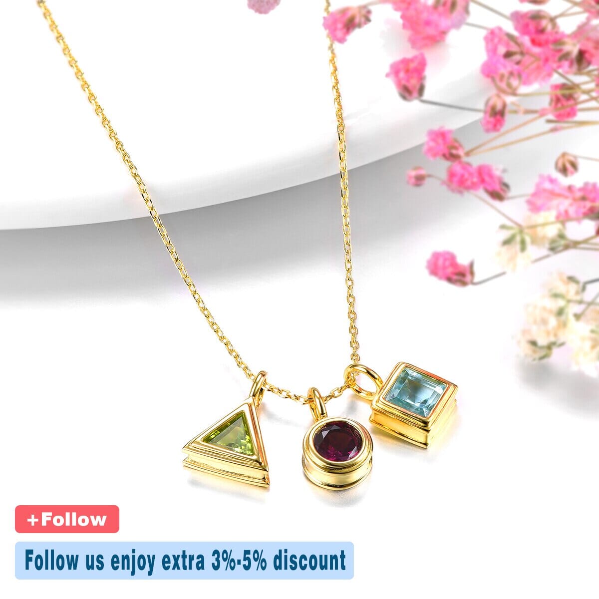 Topaz Peridot Garnet Yellow Gold Plated Pendants NecklaceNecklace