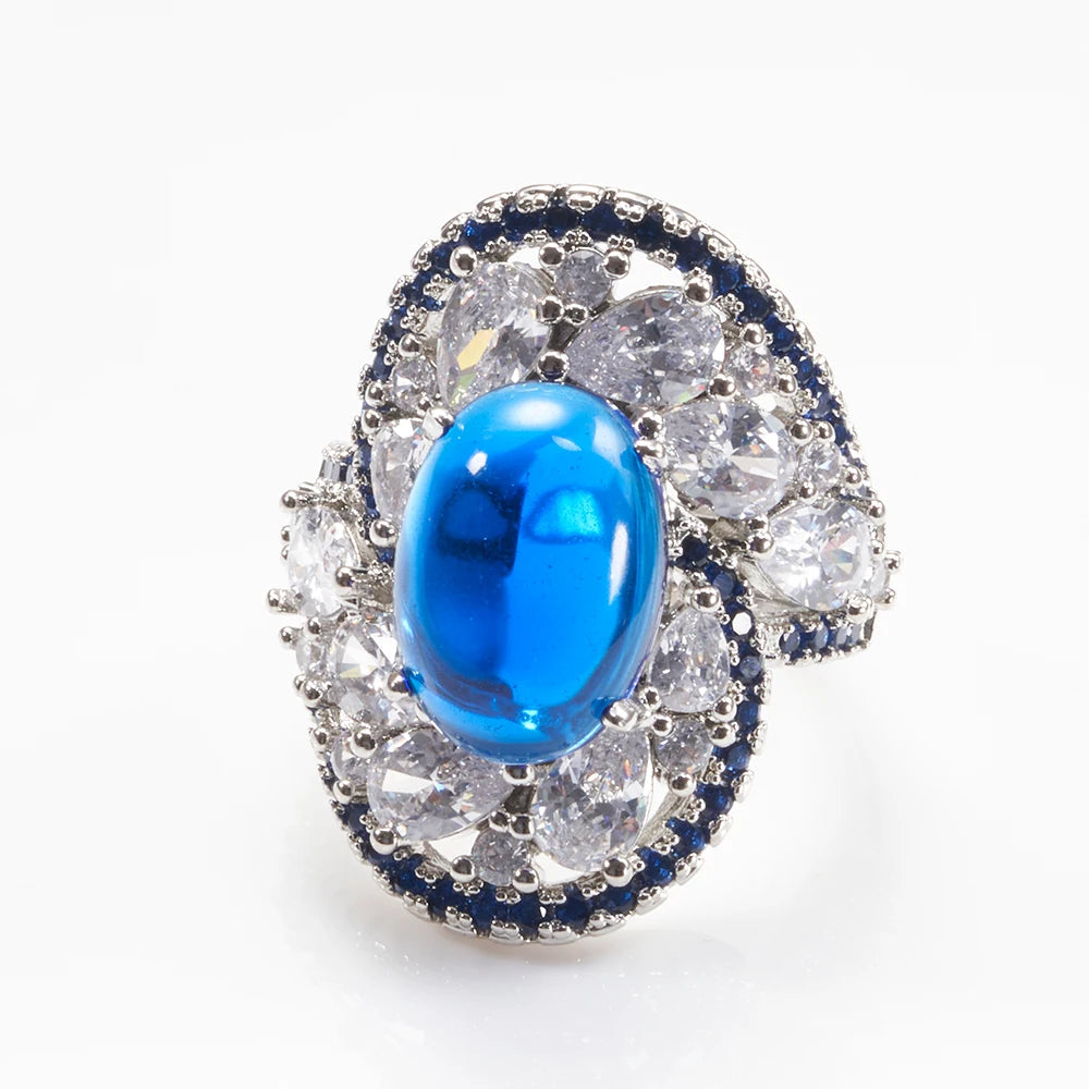Oval Shape Sapphire Gemstone Classic 925 Sterling Silver Resizable RingRing