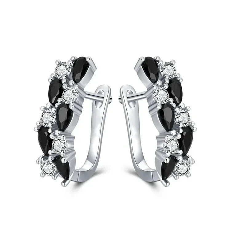 Black and White CZ Hoop Earrings for WomenE3506