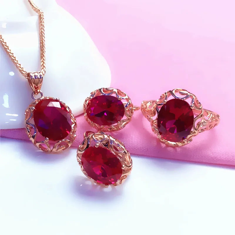 Ruby Jewelry Set Hollow Design