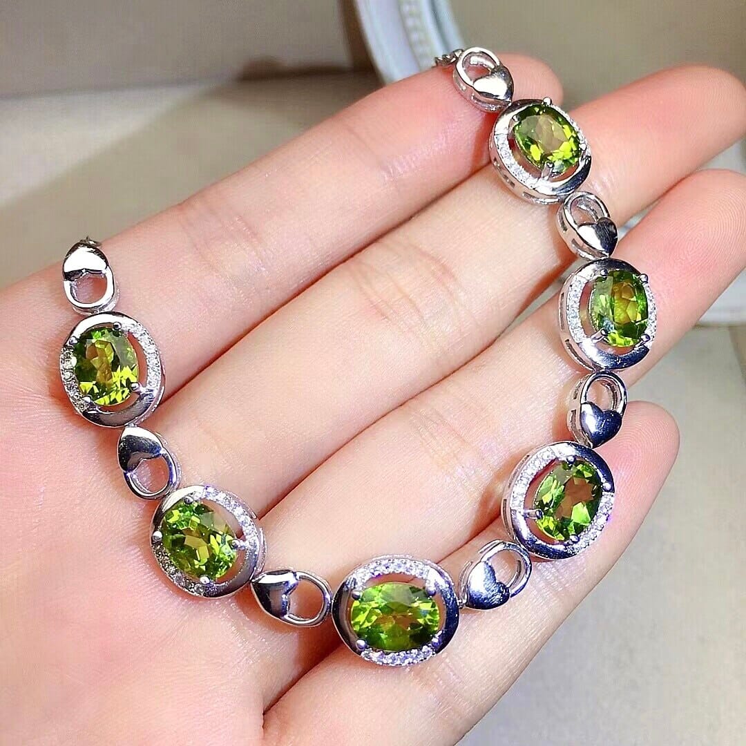 6mm*8mm 6ct Natural Peridot 925 Sterling Silver BraceletBracelet