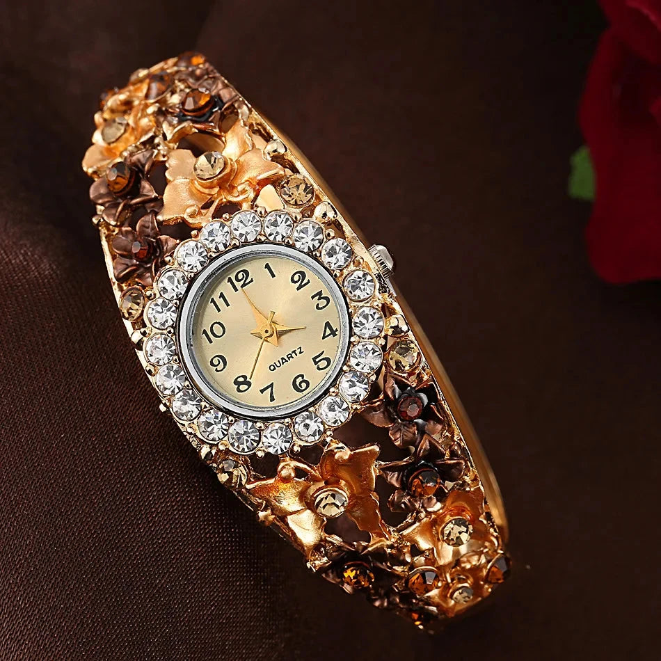 Stainless Steel Rhinestone Quartz Watch Women