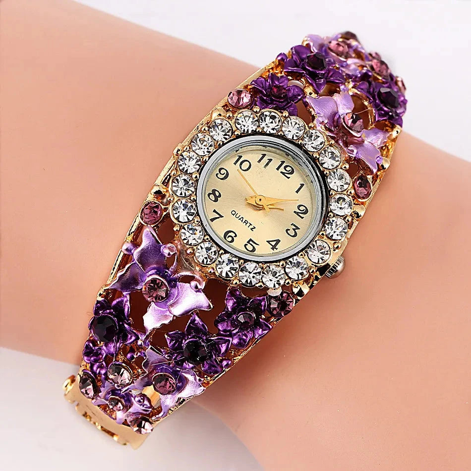 Stainless Steel Rhinestone Quartz Watch Women