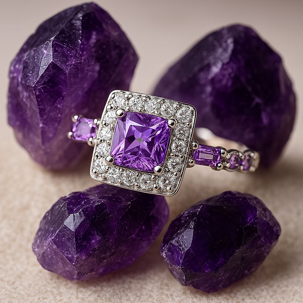 Amethyst Square Crystal Ring - Sterling SilverRing