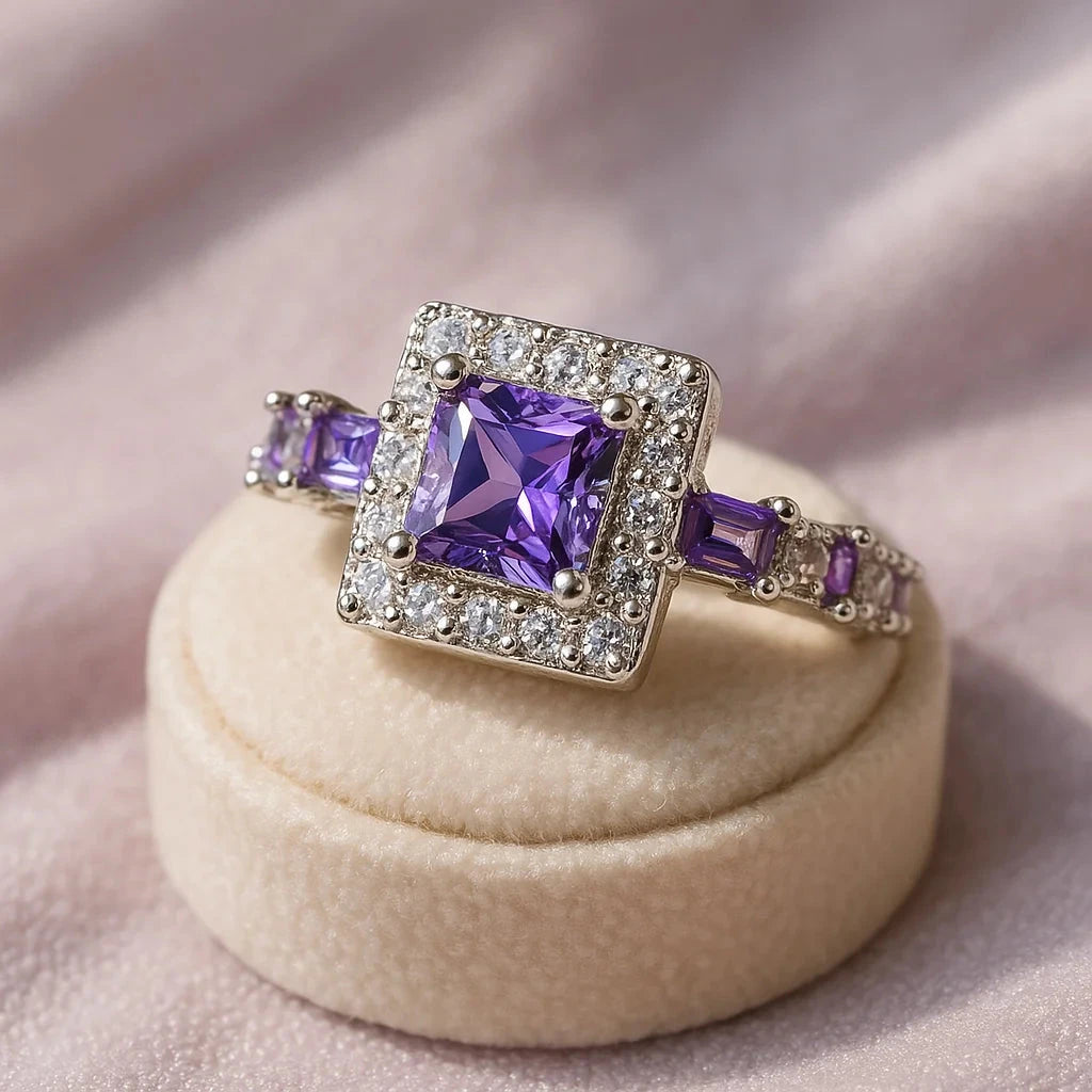 Amethyst Square Crystal Ring - Sterling SilverRing