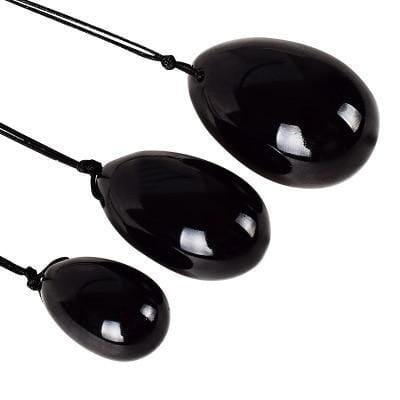 Natural Obsidian Yoni Egg Set With WandYoni Eggs