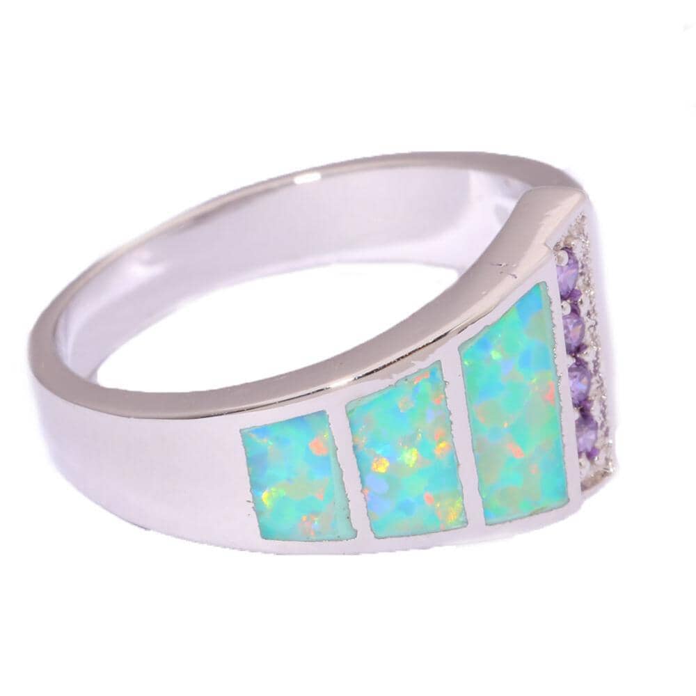 Green Fire Opal Amethyst Silver RingRing