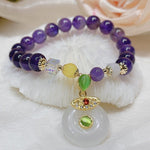 Lucky Bag Round Ring Charm Natural Amethyst Beaded BraceletBraceletlucky ring
