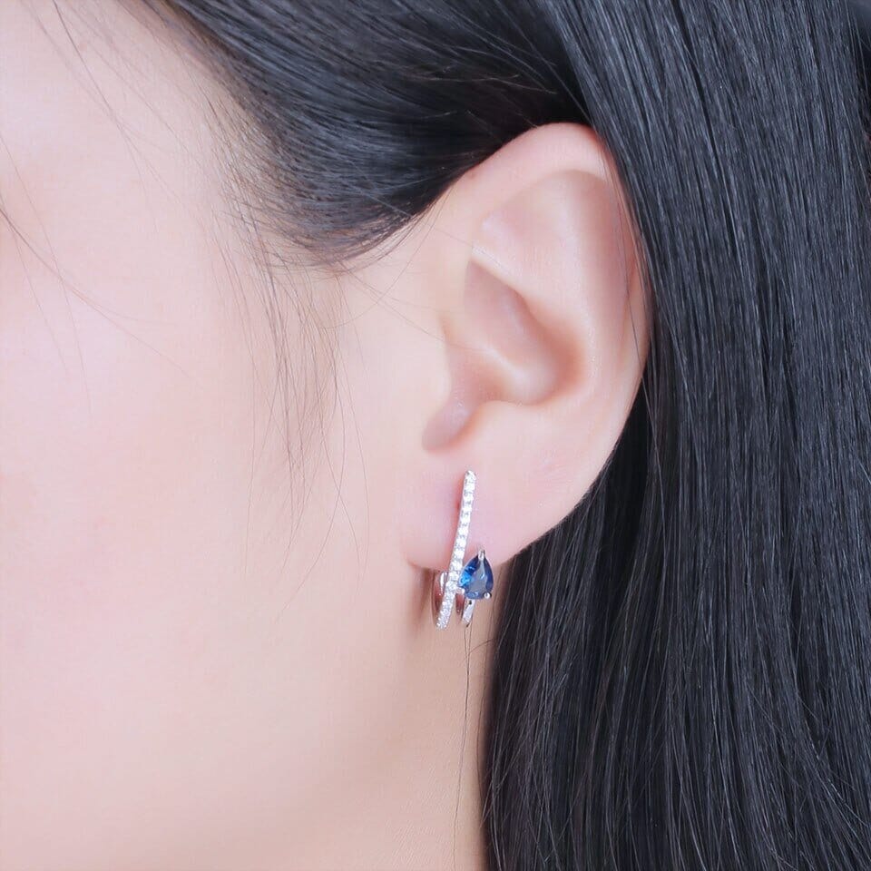 Water Drop Created Nano Blue Sapphire Stud Earrings - 925 Sterling SilverEarrings