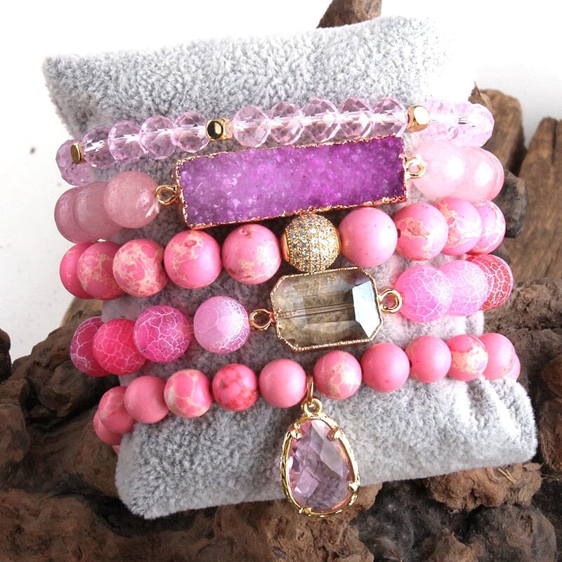 Charms 5pc Bracelet Set Fashion Designer Amethyst StoneBracelet
