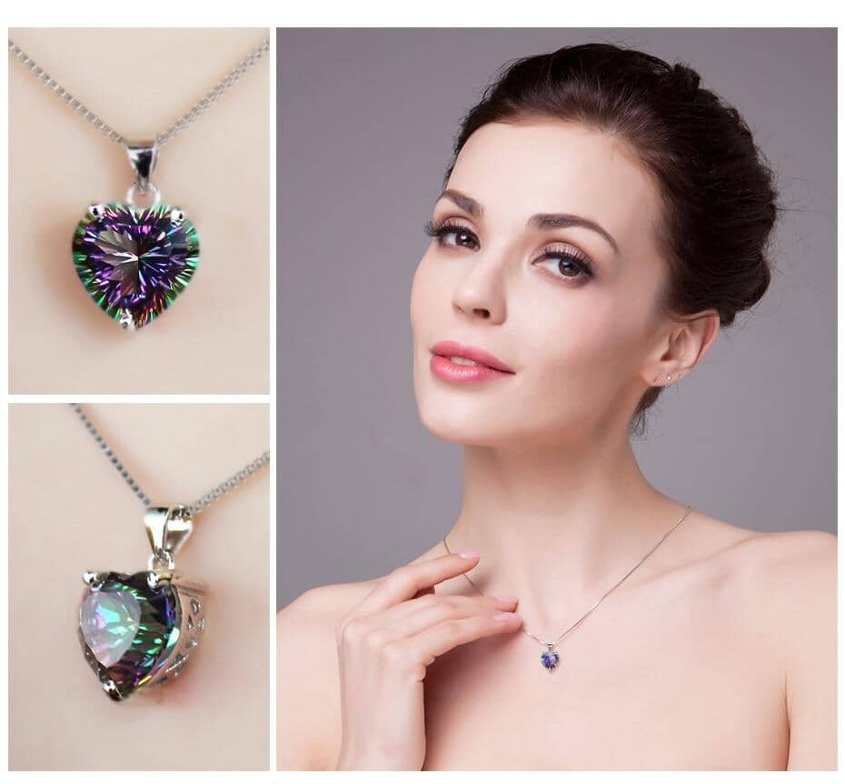 Rainbow Fire Mystic Topaz Heart Solid 925 Sterling Silver Pendant (Without Chain)Necklace