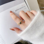 Temperament Green Square Peridot Double Layer Open RingRing