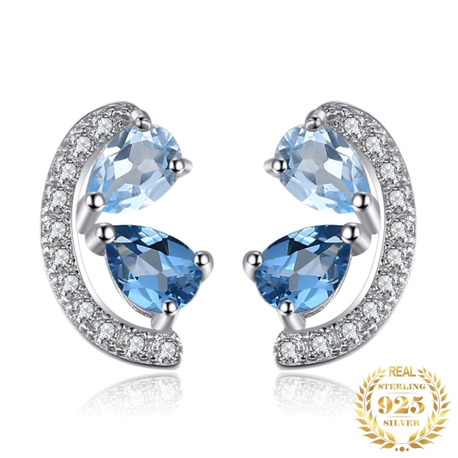 Ear Pear Natural Sky London Blue Topaz Stud Earrings - 925 Sterling SilverEarrings