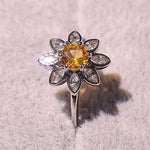 Glamour Yellow Sunflower CZ Citrine Ring - 925 Sterling SilverRing