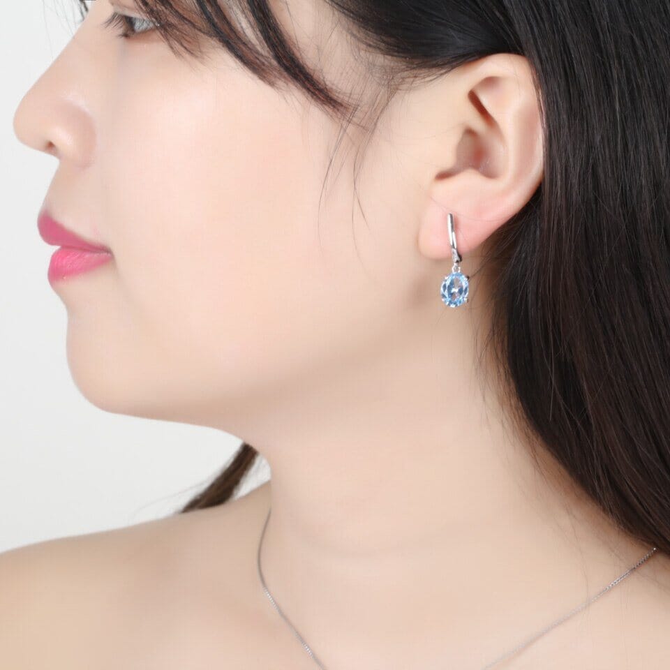 Party Fashion Blue Topaz and Emerald Gemstone Clip Earrings - 925 Sterling SilverEarrings