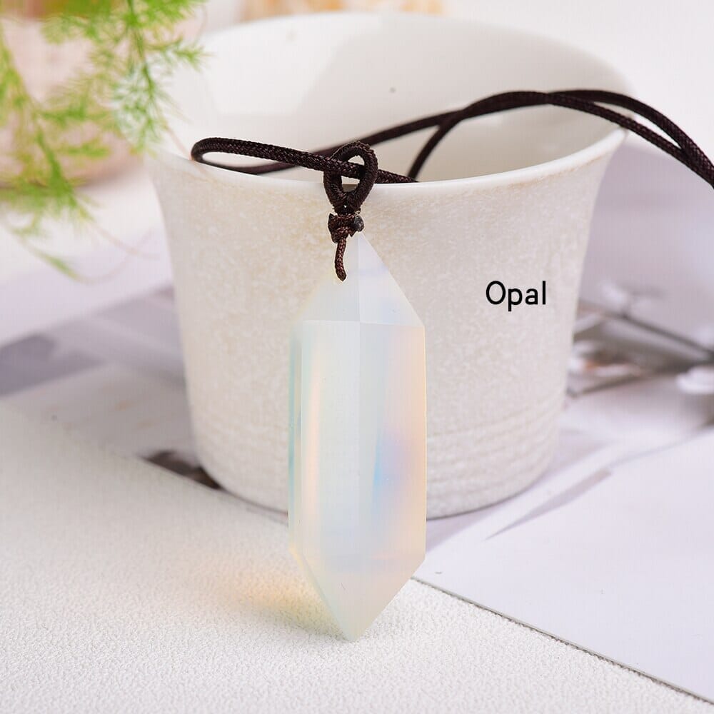 1pc Natural Crystal Quartz Double Point Pendant NecklaceNecklaceopal
