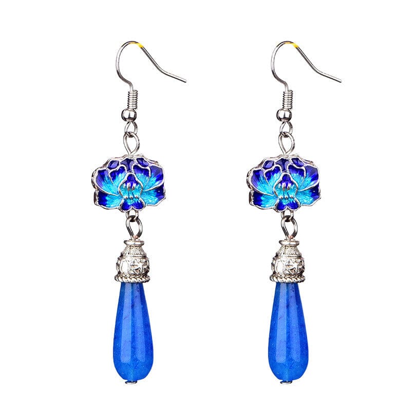 Blue Jade Lotus Drop EarringsEarrings