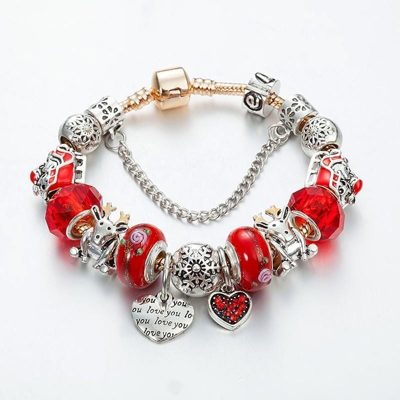 Christmas Red Crystal Beads Charms BraceletBracelet