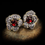 Exquisitely Inlaid Colored Ruby Rose Flower Earrings - 925 Sterling SilverEarrings