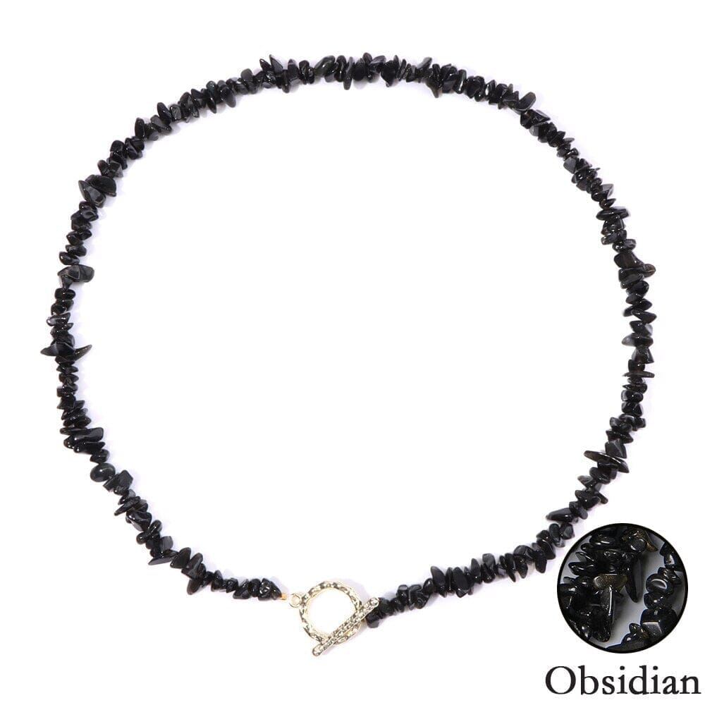 Boho Fashion Aventurine and other Stone Chips ChokerNecklace29 Obsidian