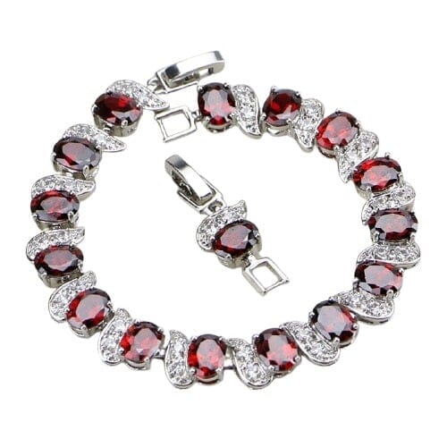 Classic Garnet Chain Link Bracelet - 925 Sterling SilverBracelet