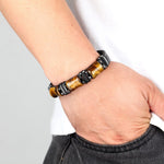Natural Tiger Eye Stone Bracelet in Black Leather Rope ChainBracelet