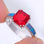 Rainbow Fire Opal and Red Garnet Silver RingRing