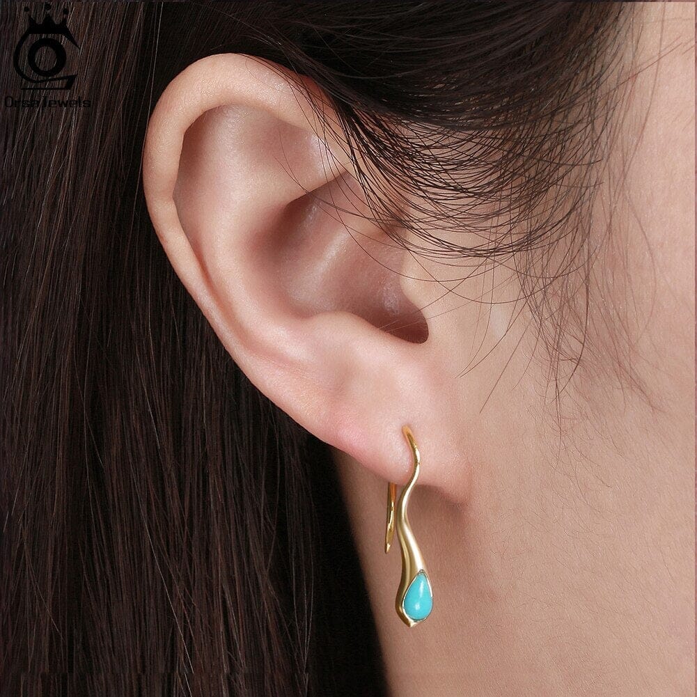 Natural Turquoise Handmade Gemstone Dangle Earrings - 925 Sterling SilverEarrings
