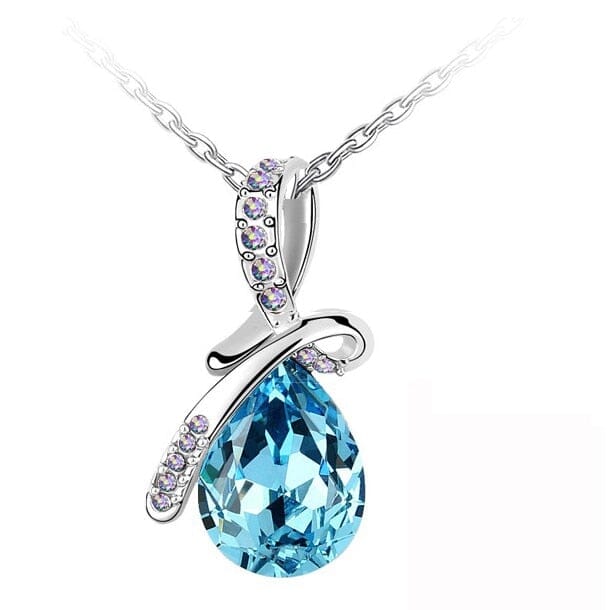 Angel Teardrop Crystal Pendant White Gold NecklaceNecklaceTurquoise