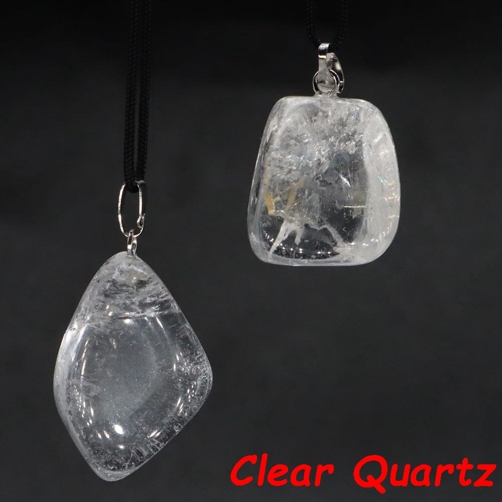 Aventurine and Other Stones Natural Crystal Irregular Tumbled Stone Reiki Rope NecklaceNecklaceClear Quartz