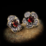 Exquisitely Inlaid Colored Ruby Rose Flower Earrings - 925 Sterling SilverEarrings