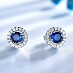 Nano Blue Sapphire Pendant Stud Earrings Jewelry Set - 925 Sterling SilverEarrings