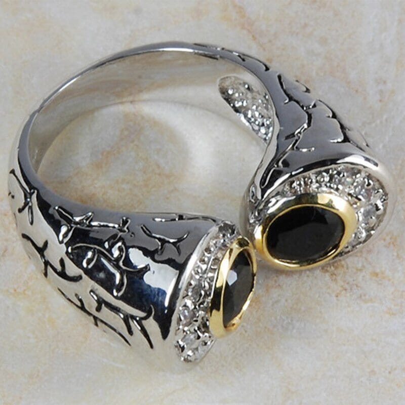 Fashion Retro Black Onyx Punk Ring - 925 Sterling SilverRing