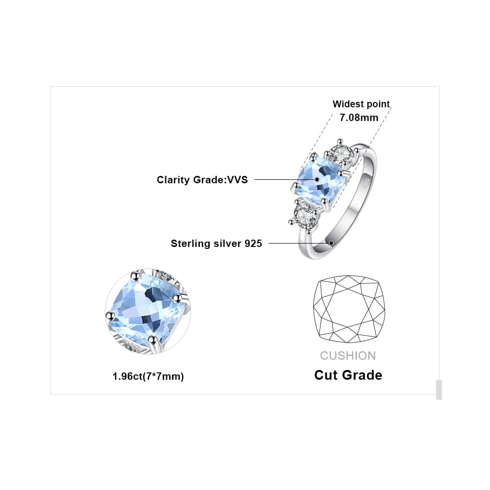 3 Stone Square Natural Sky Blue Topaz Ring - 925 Sterling SilverRing