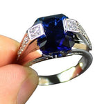 Index Finger Male Blue CZ Sapphire Ring - 925 Sterling SilverRing