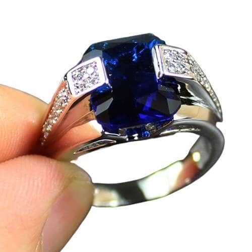Index Finger Male Blue CZ Sapphire Ring - 925 Sterling SilverRing