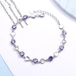 Love Heart Amethyst Chain Linked Bracelet - 925 Sterling SilverBracelet