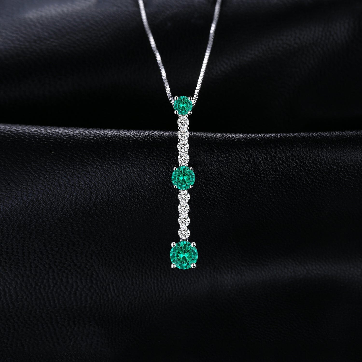 3 Round Stone Green Emerald Pendant - 925 Sterling SilverPendant