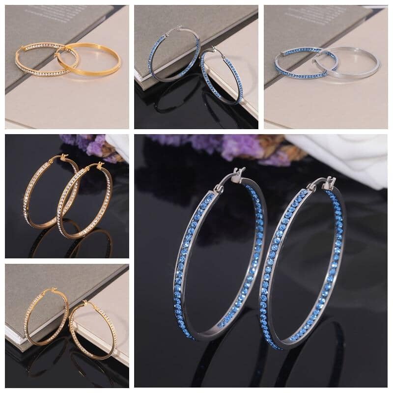 BOHO Silver/Blue & Gold/White Crystal Hoop EarringsEarrings