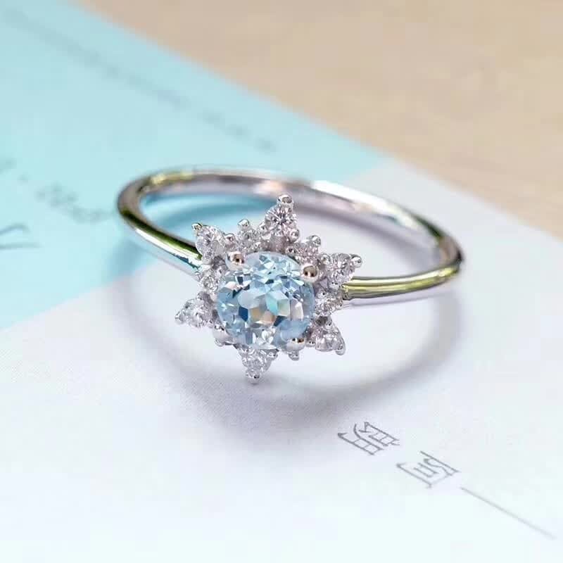 Aquamarine White Topaz Flower RingRing