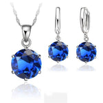 Crystal Earrings & Pendant Necklace - 925 Sterling SilverJewelry SetBlue