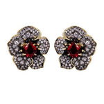 Exquisitely Inlaid Colored Ruby Rose Flower Earrings - 925 Sterling SilverEarrings