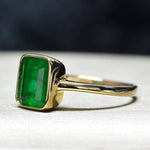 Elegant Square Emerald Yellow Gold Ring - 925 Sterling SilverRing